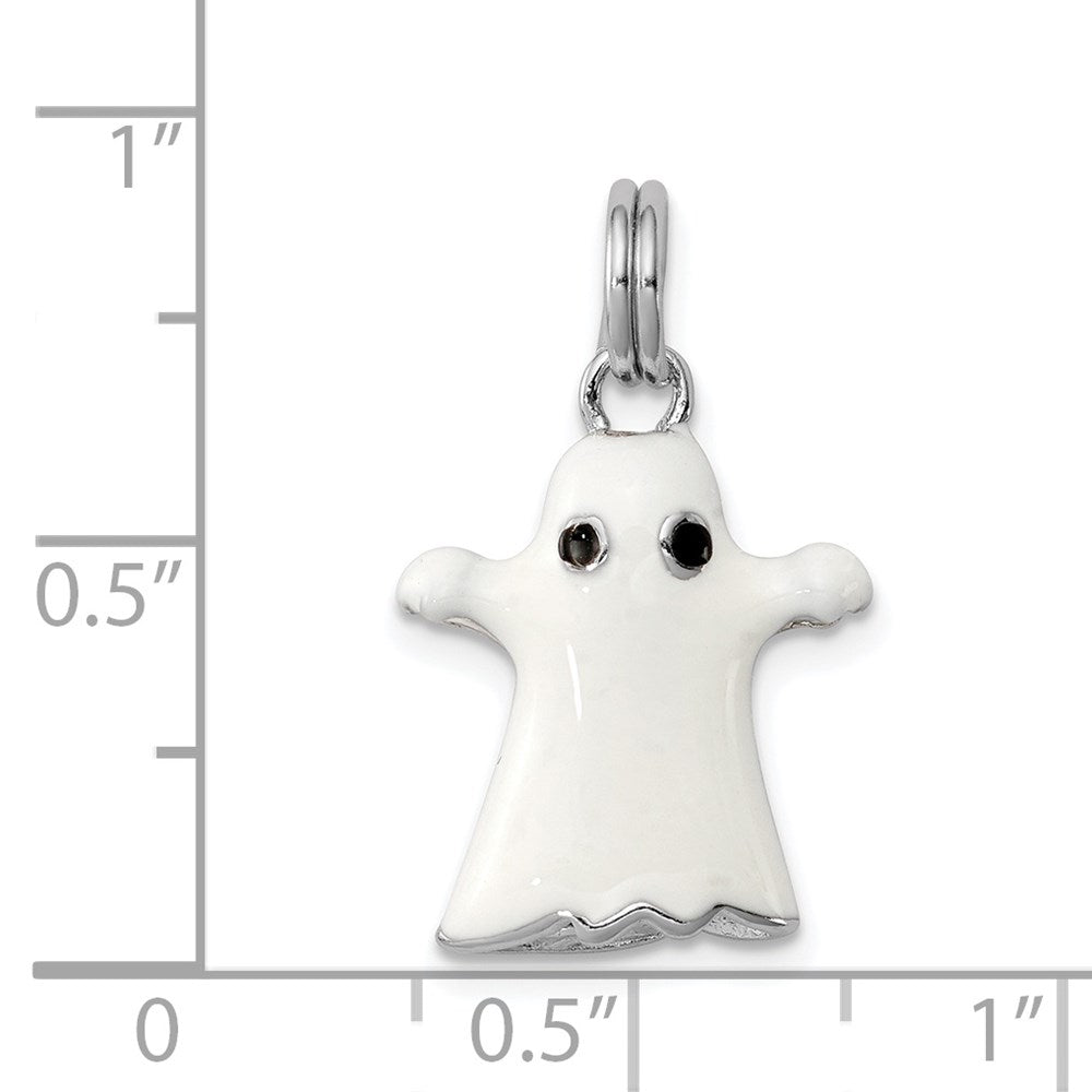 Sterling Silver Rhodium-platedWhite Enamel Ghost Charm