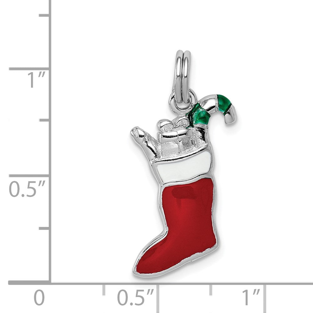 Sterling Silver Rhodium-platedEnamel Stocking Charm