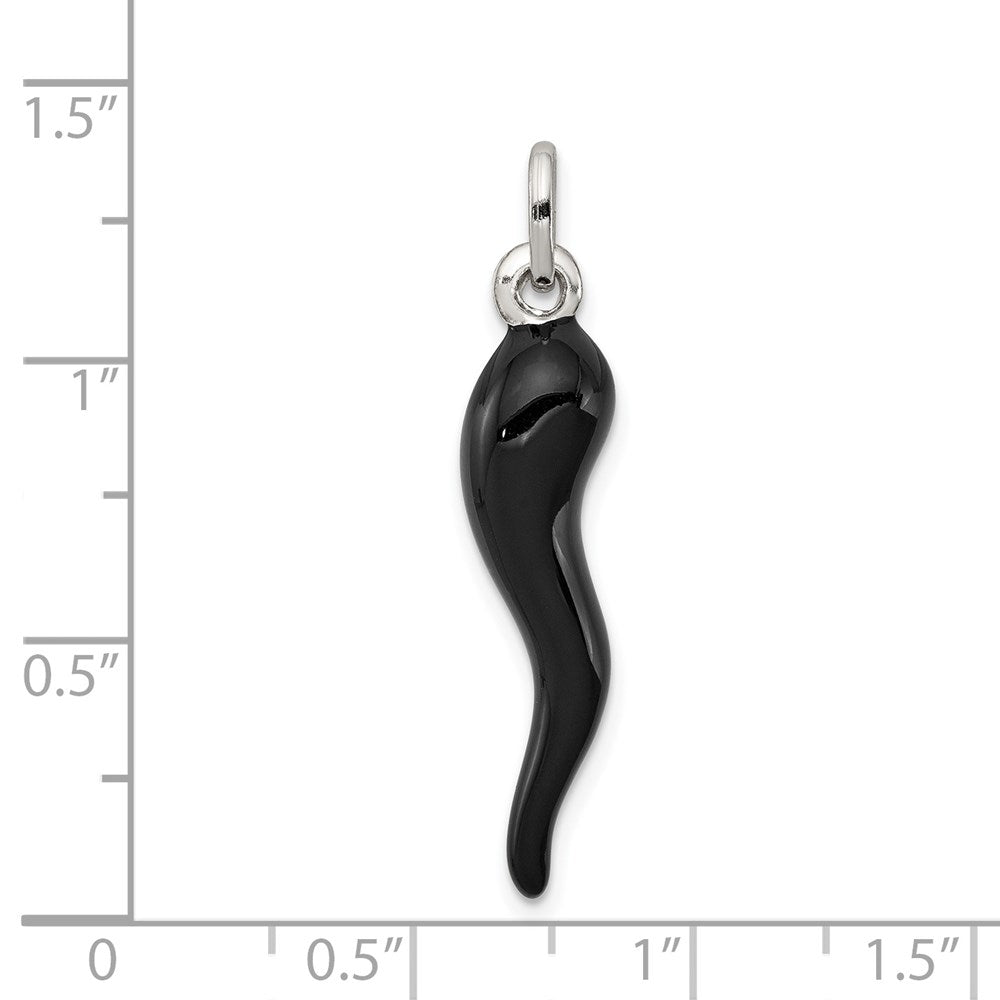 Sterling Silver Black Enamel Italian Horn Pendant