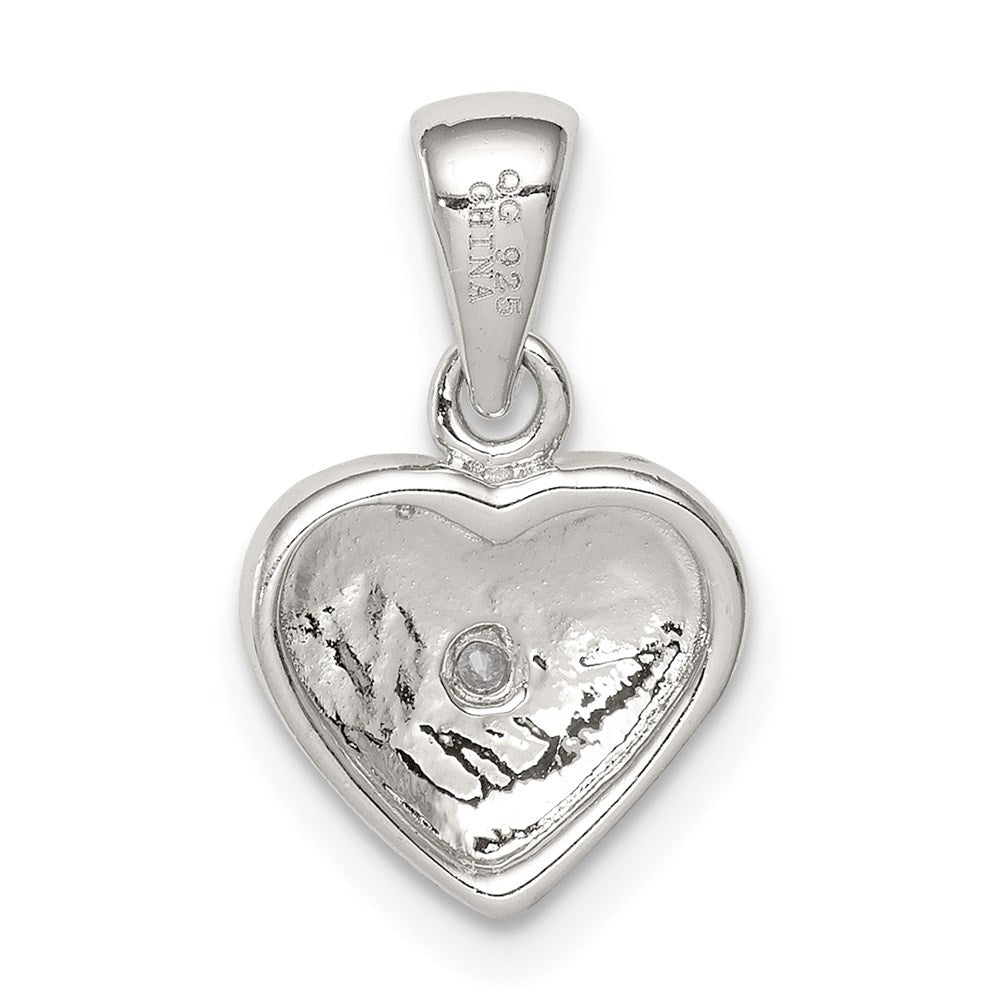 Sterling Silver Rhodium Plated Red Enamel with CZ Heart Pendant