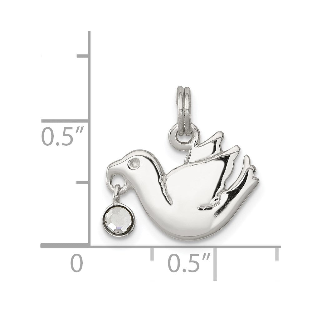 Sterling Silver CZ Polished Dove Charm