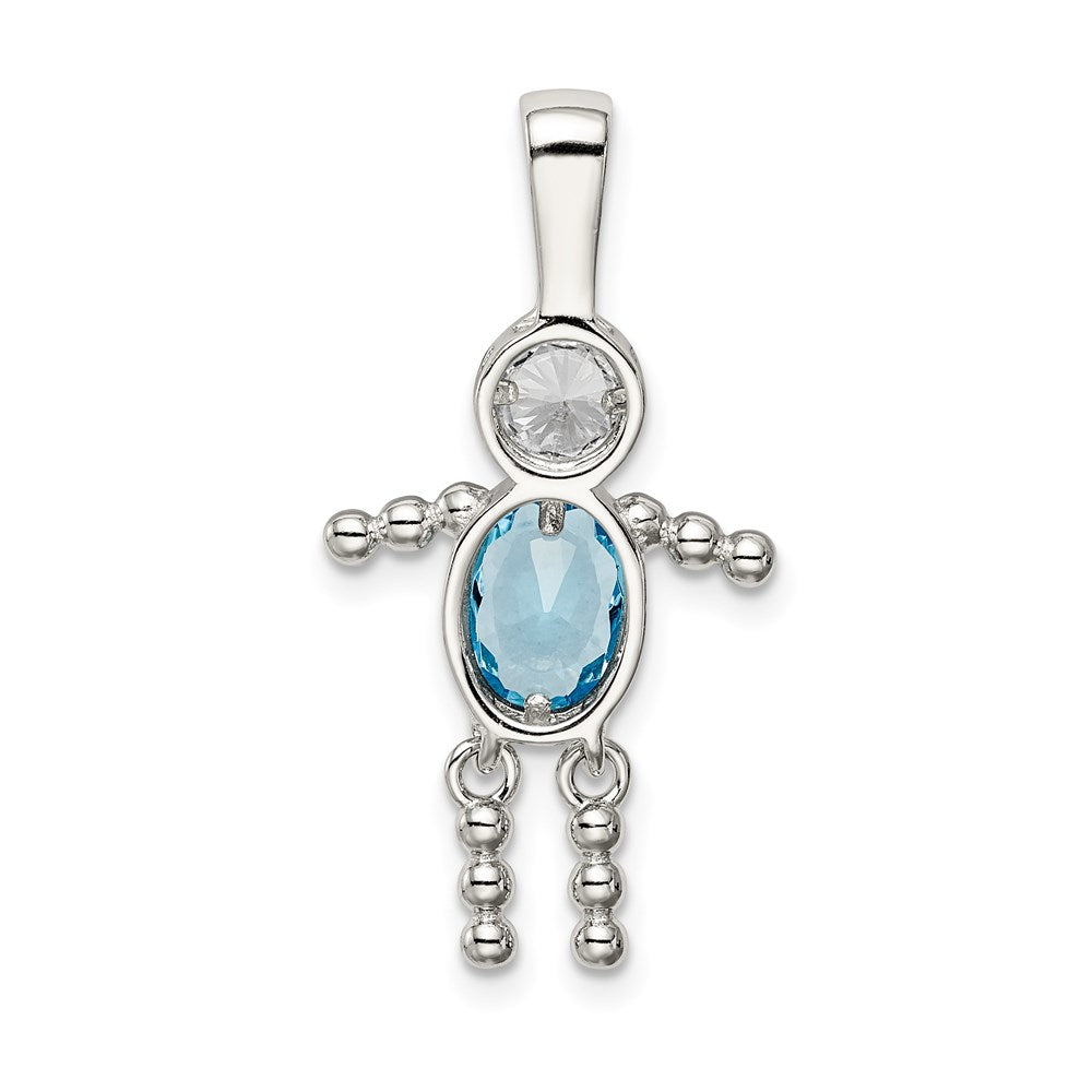 Sterling Silver Rhodium-plated CZ & December Glass Boy Pendant