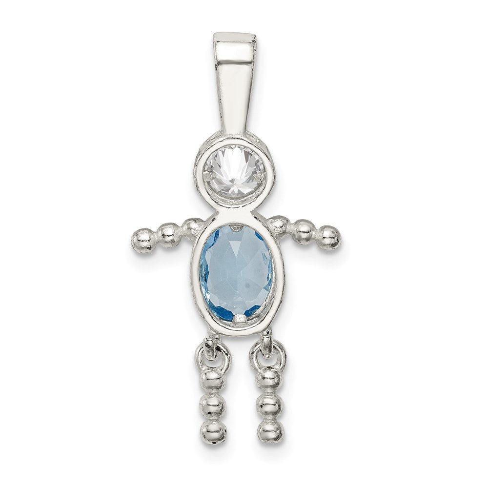 Sterling Silver Rhodium-plated CZ & March Glass Boy Pendant