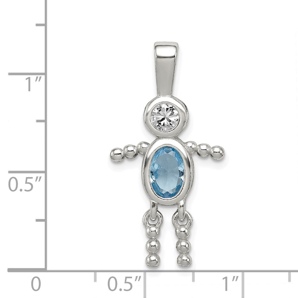 Sterling Silver Rhodium-plated CZ & March Glass Boy Pendant