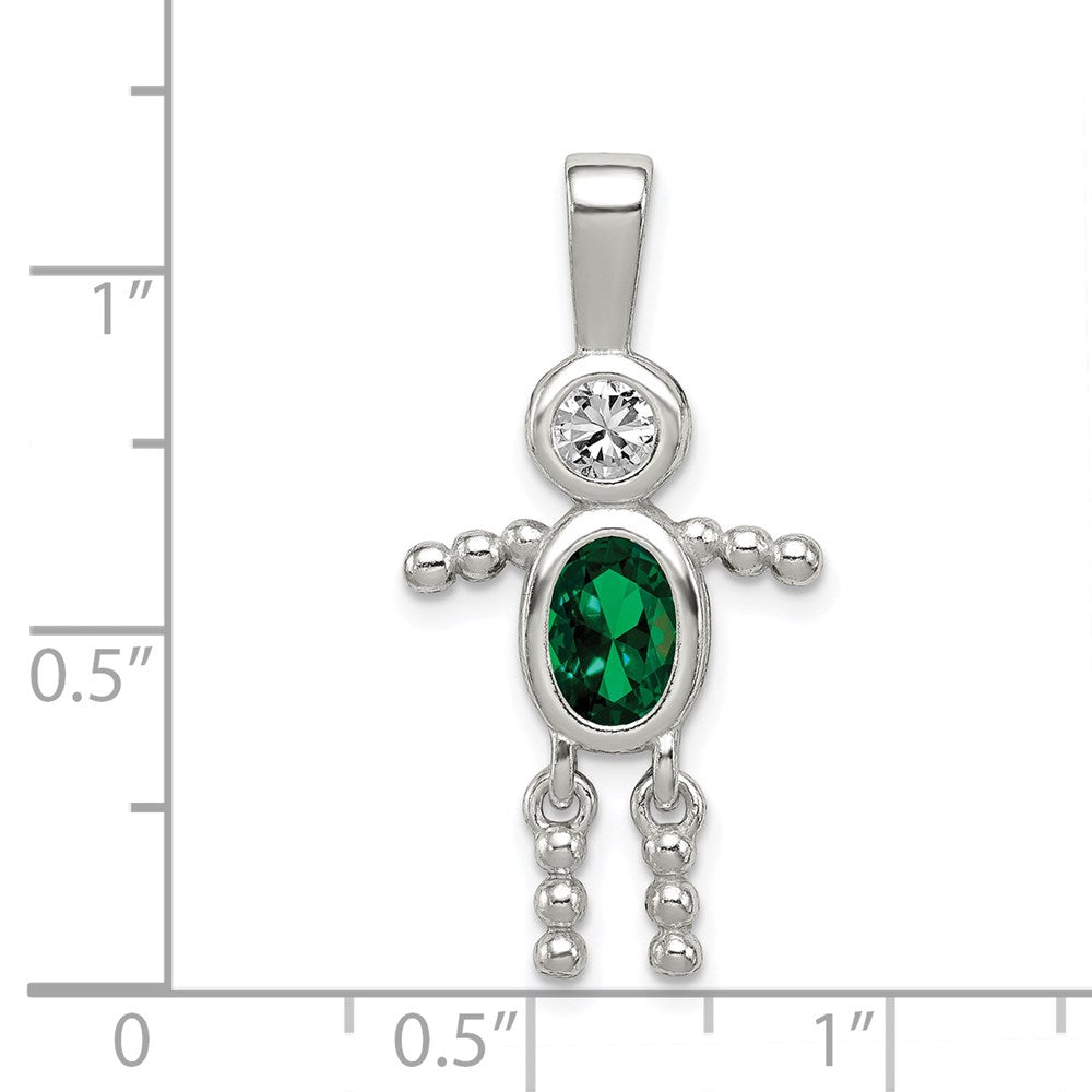 Sterling Silver Rhodium-plated CZ & May Glass Boy Pendant