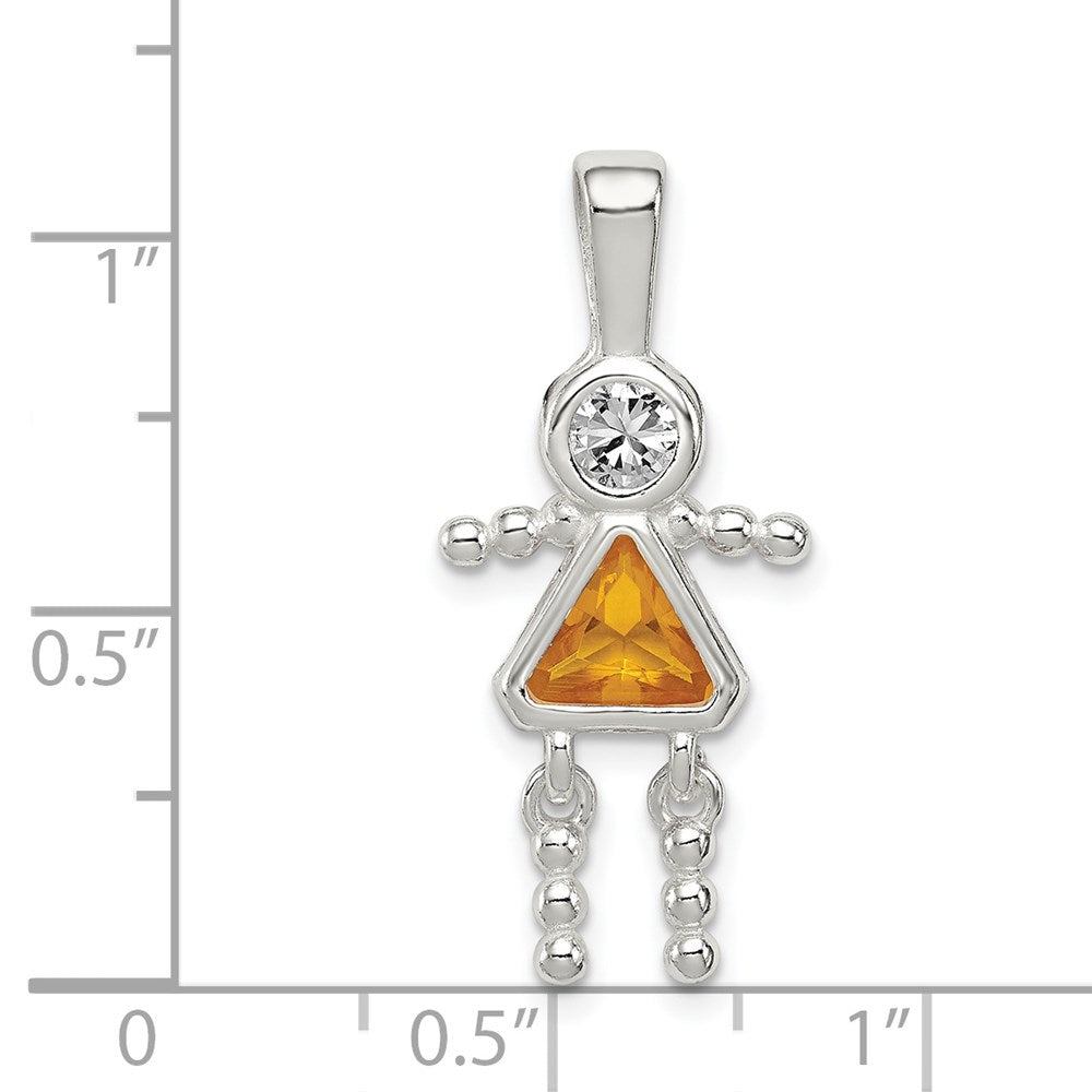 Sterling Silver Rhodium-plated CZ & November Glass Girl Pendant