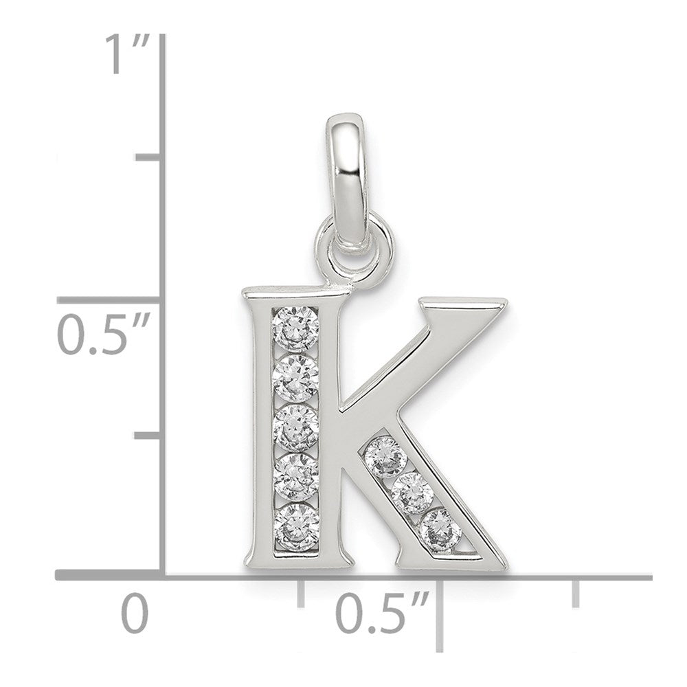 Sterling Silver White CZ Letter K Initial Pendant