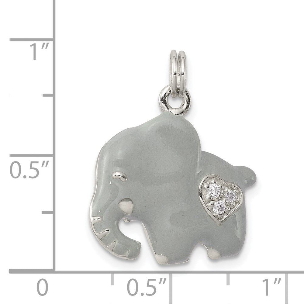 Sterling Silver CZ Grey Enameled Polished Elephant Charm