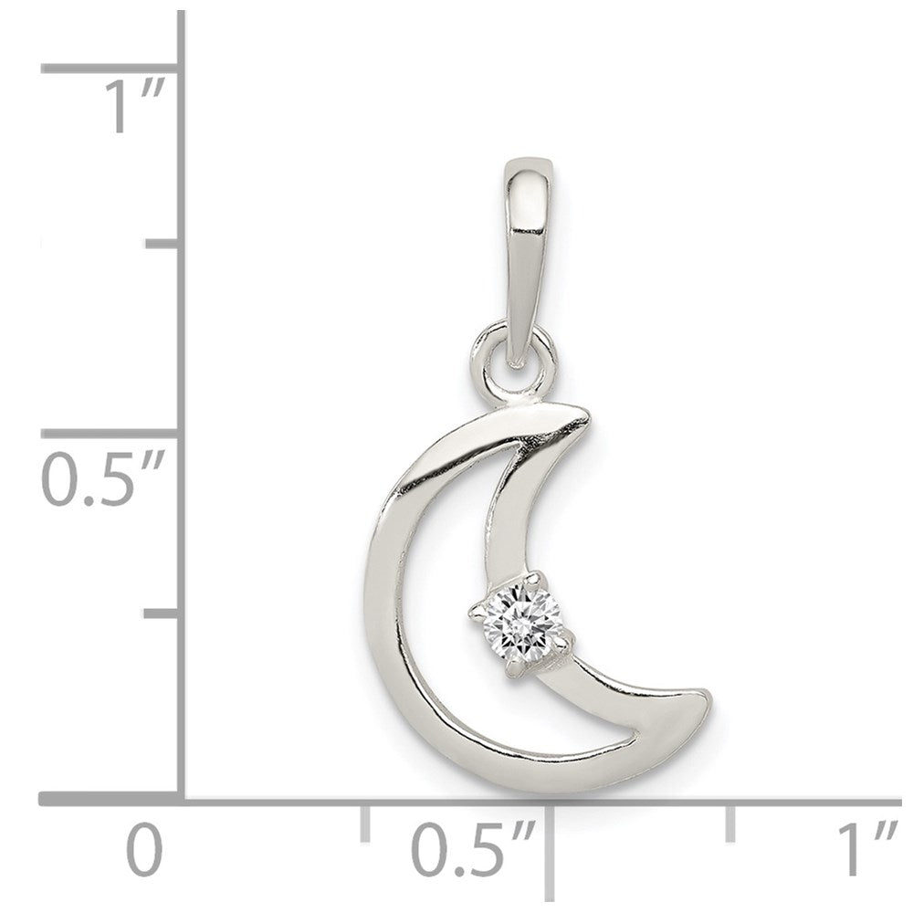 Sterling Silver & CZ Polished Moon Pendant
