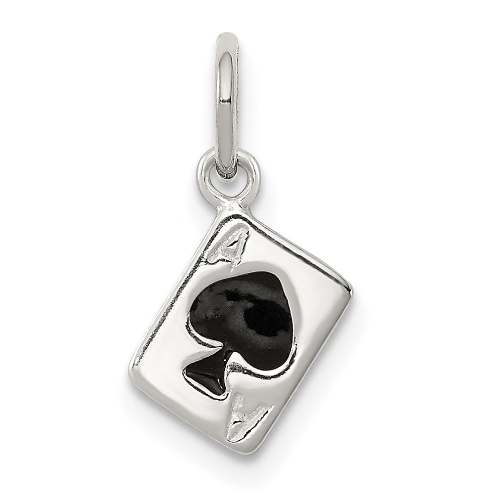 Sterling Silver Enameled Ace Of Spades Card Charm