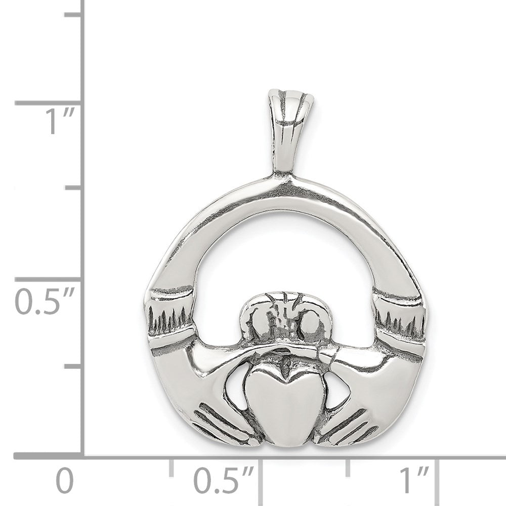 Sterling Silver Antiqued Claddagh Pendant