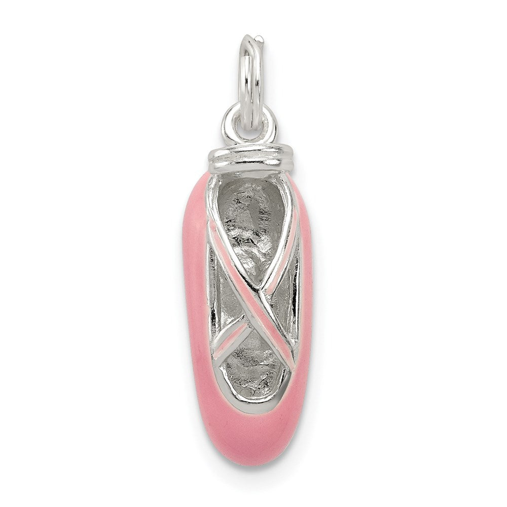 Sterling Silver Polished Enamel Ballet Slipper Pendant