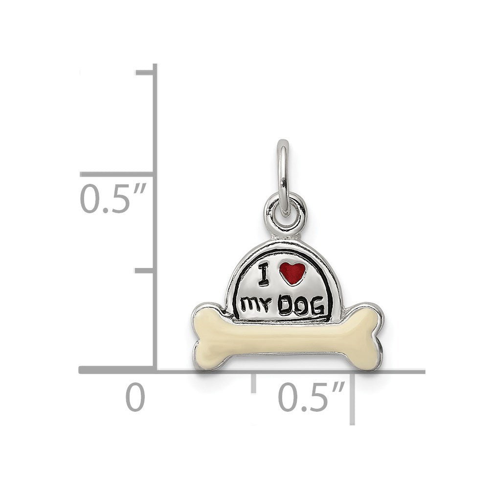 Sterling Silver Enameled I Love My Dog Charm