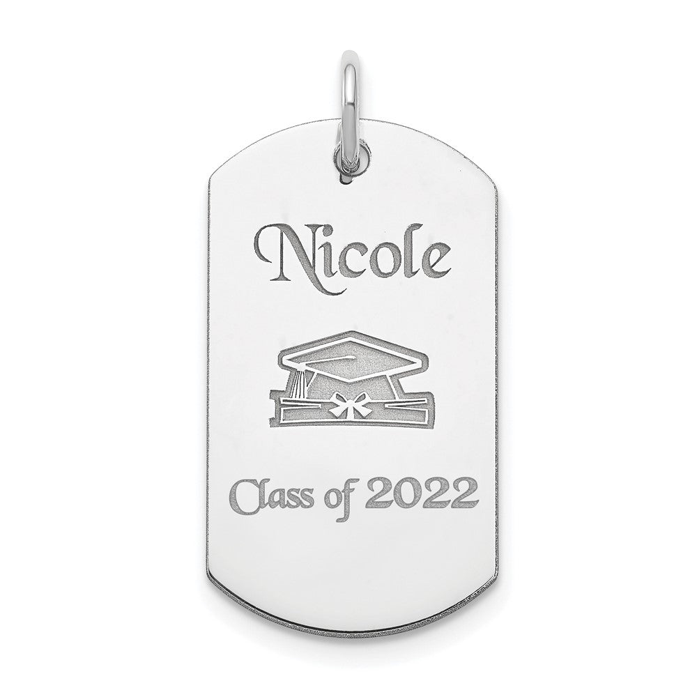 Sterling Silver Rhodium-plated Personalizable Graduation Dog Tag Charm