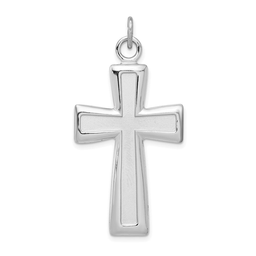 Sterling Silver Rhodium-plated Polished and Satin Cross Pendant