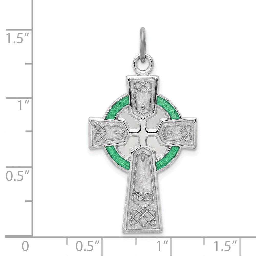 Sterling Silver Rhodium-plated Polished Epoxy Irish Cross Pendant
