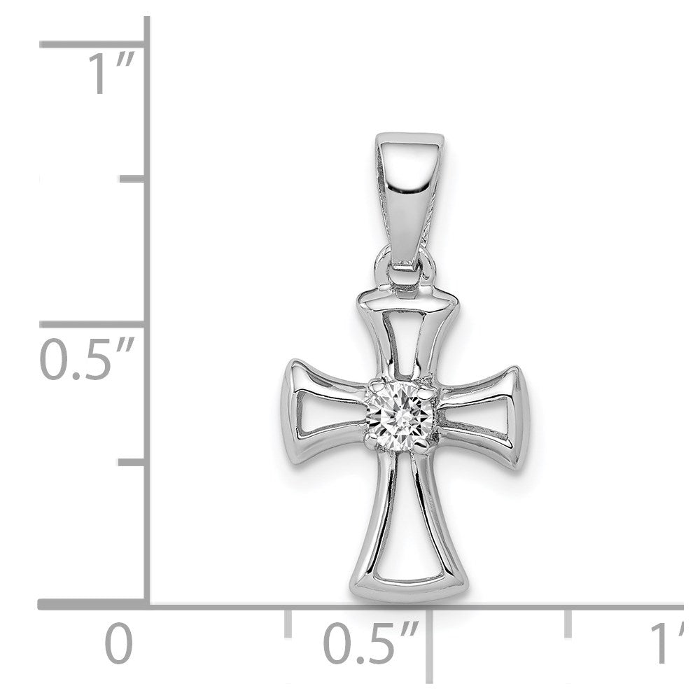 Sterling Silver Rhodium Plated CZ Open Cross Pendant