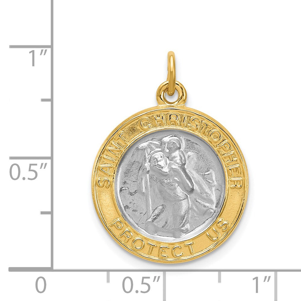 Sterling Silver Rhodium-plated & Gold-plated St. Christopher Medal