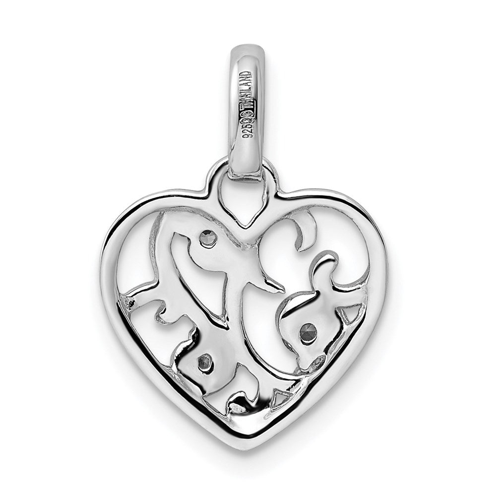 Sterling Silver Rhodium Plated CZ Heart Pendant