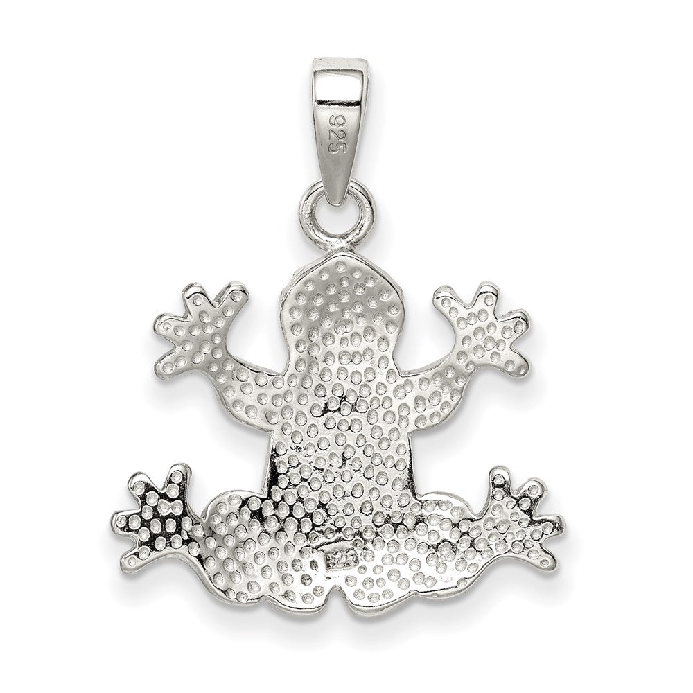Sterling Silver Rhodium-plated Blue Inlay Created Opal Frog Pendant