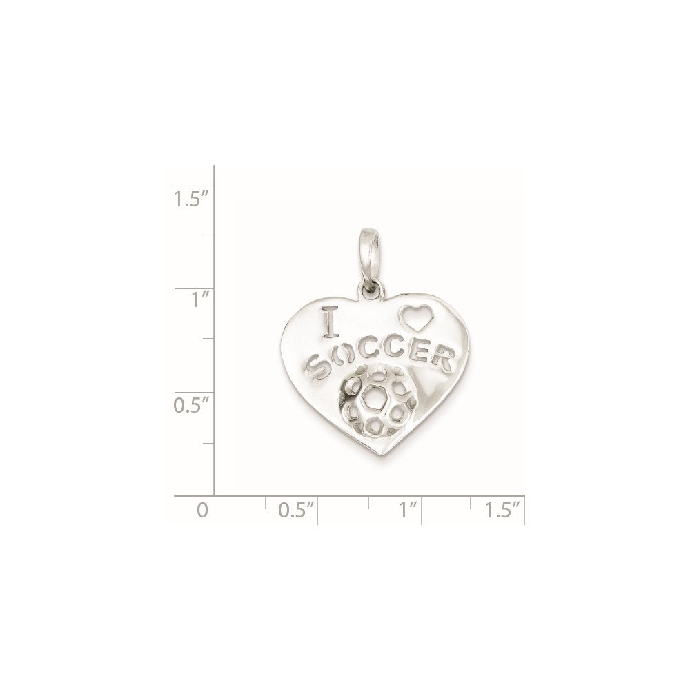 Sterling Silver Polished I Love Soccer Heart Pendant