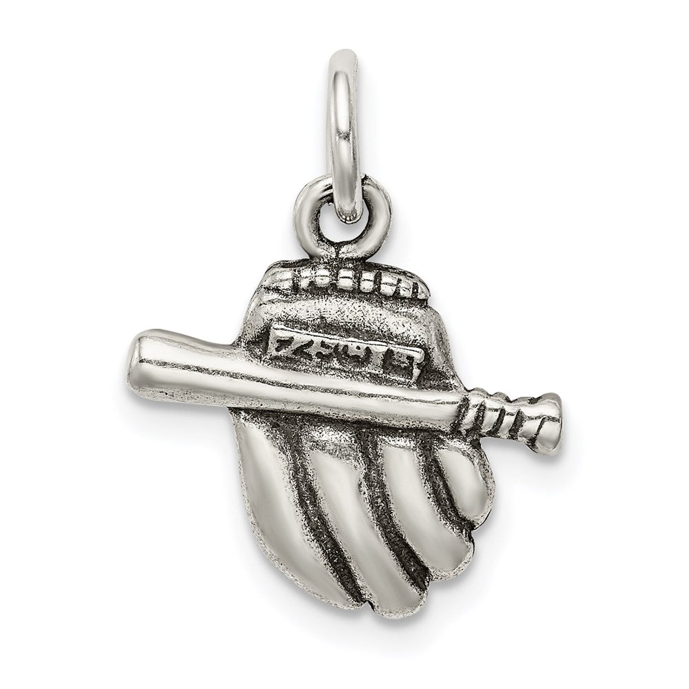Sterling Silver Antiqued Baseball Glove/Bat Charm