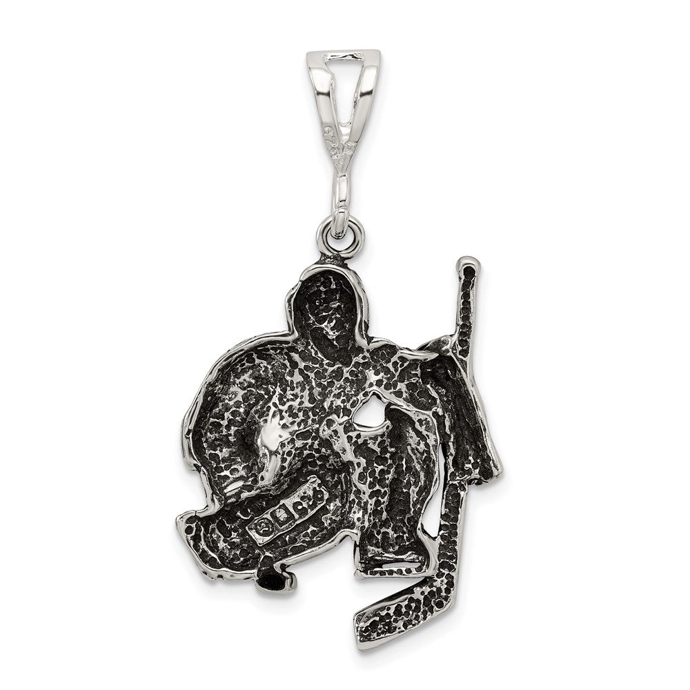 Sterling Silver Antiqued Hockey Player Charm