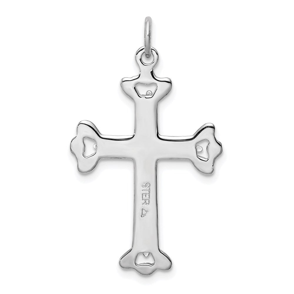 Sterling Silver Rhodium-plated Polished Vermeil Budded Cross Pendant