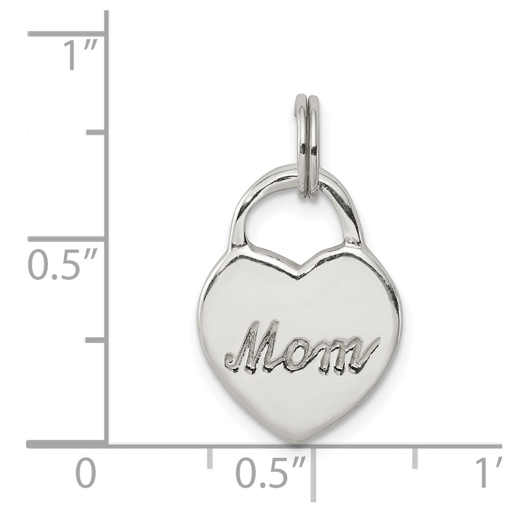 Sterling Silver Polished MOM Heart Charm