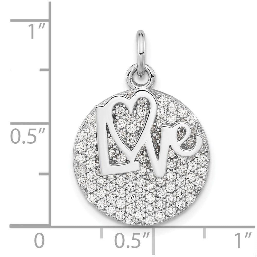 Sterling Silver Polished CZ Love Circle Pendant