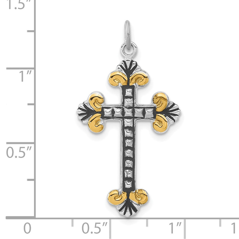 Sterling Silver & Gold-tone Antiqued & Textured Budded Cross