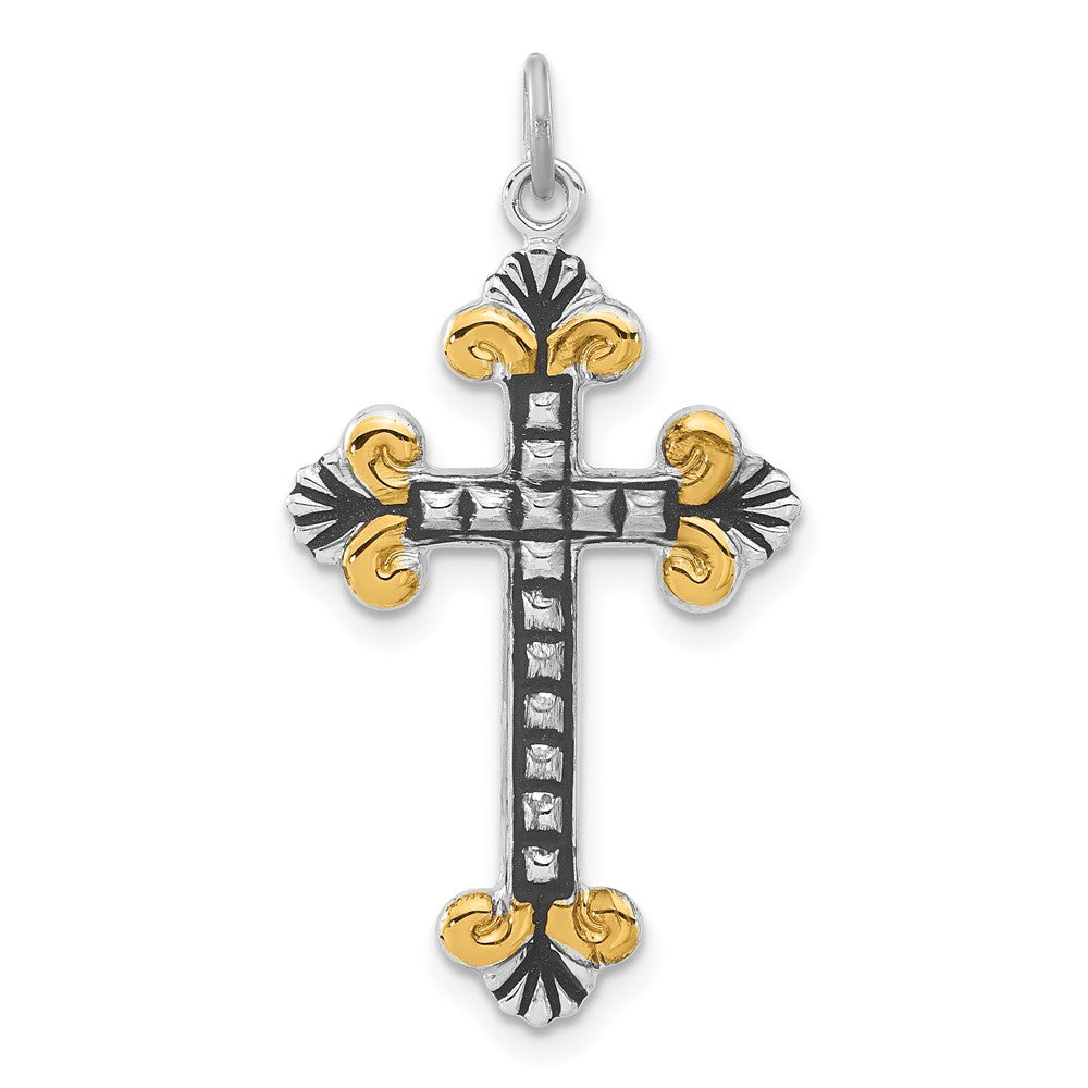 Sterling Silver & Gold-tone Antiqued & Textured Budded Cross