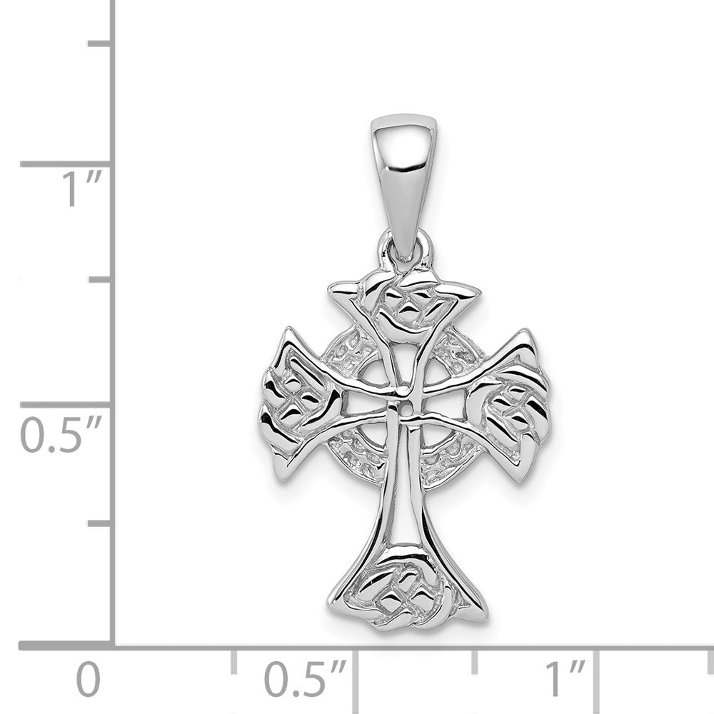 Sterling Silver Rhodium-plated Polished Celtic Cross Pendant