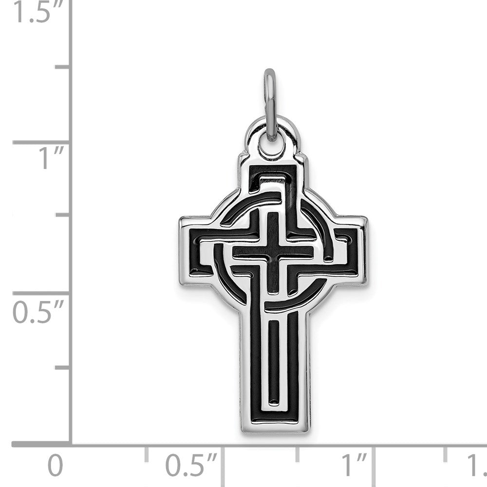 Sterling Silver Rhodium-plated & Black Rhodium Design Cross Pendant