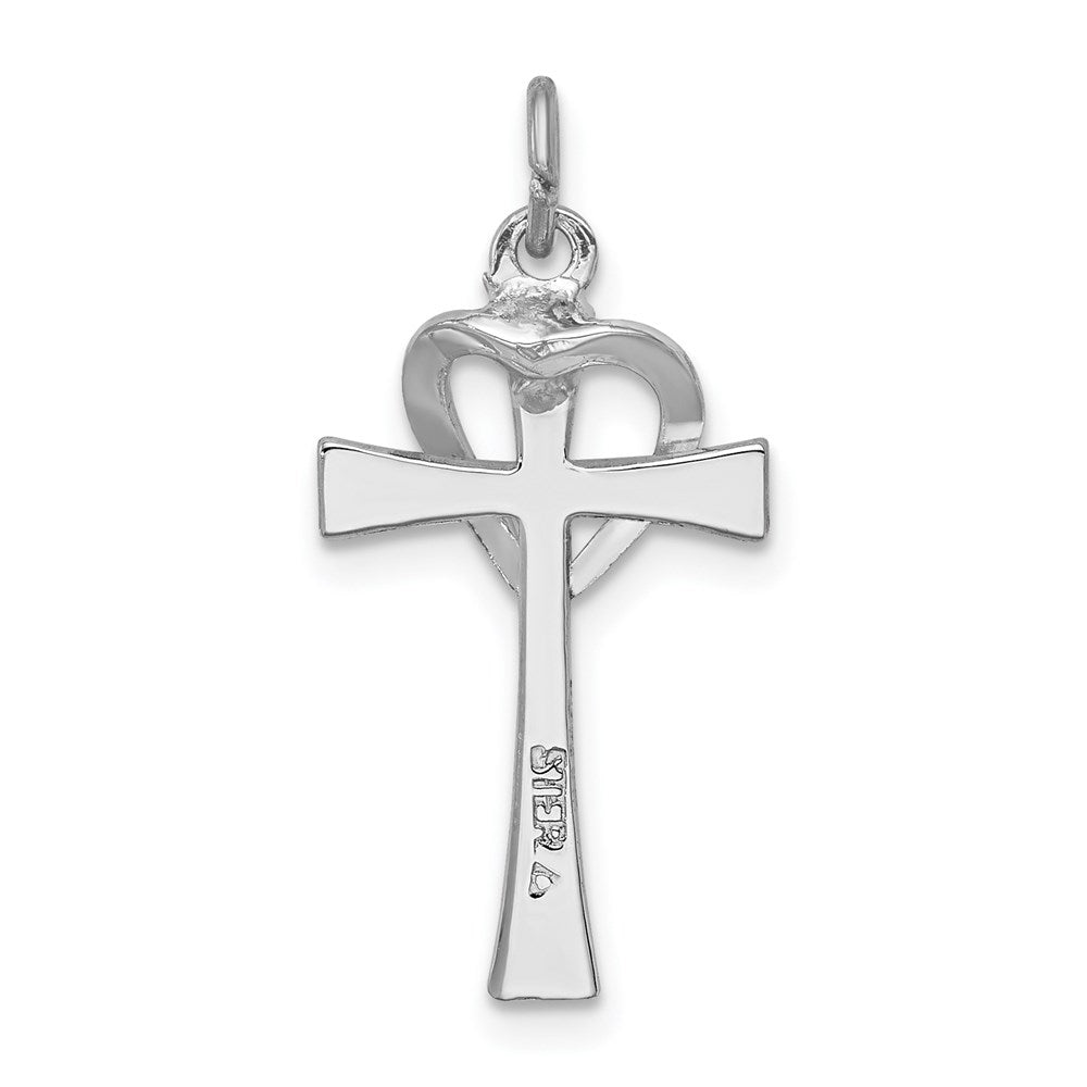 Sterling Silver Rhodium-plated & Gold-tone Polished Cross w/Heart Pendant