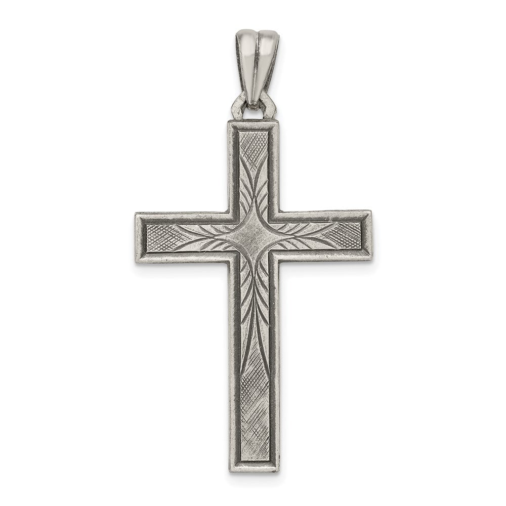 Sterling Silver Antiqued, Polished and Brushed Latin Cross Pendant