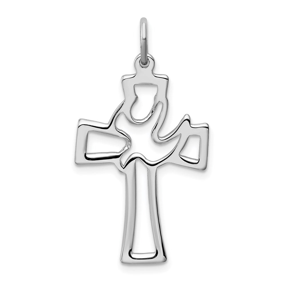 Sterling Silver Rhodium-plated Polished Cut-out Dove Cross Pendant