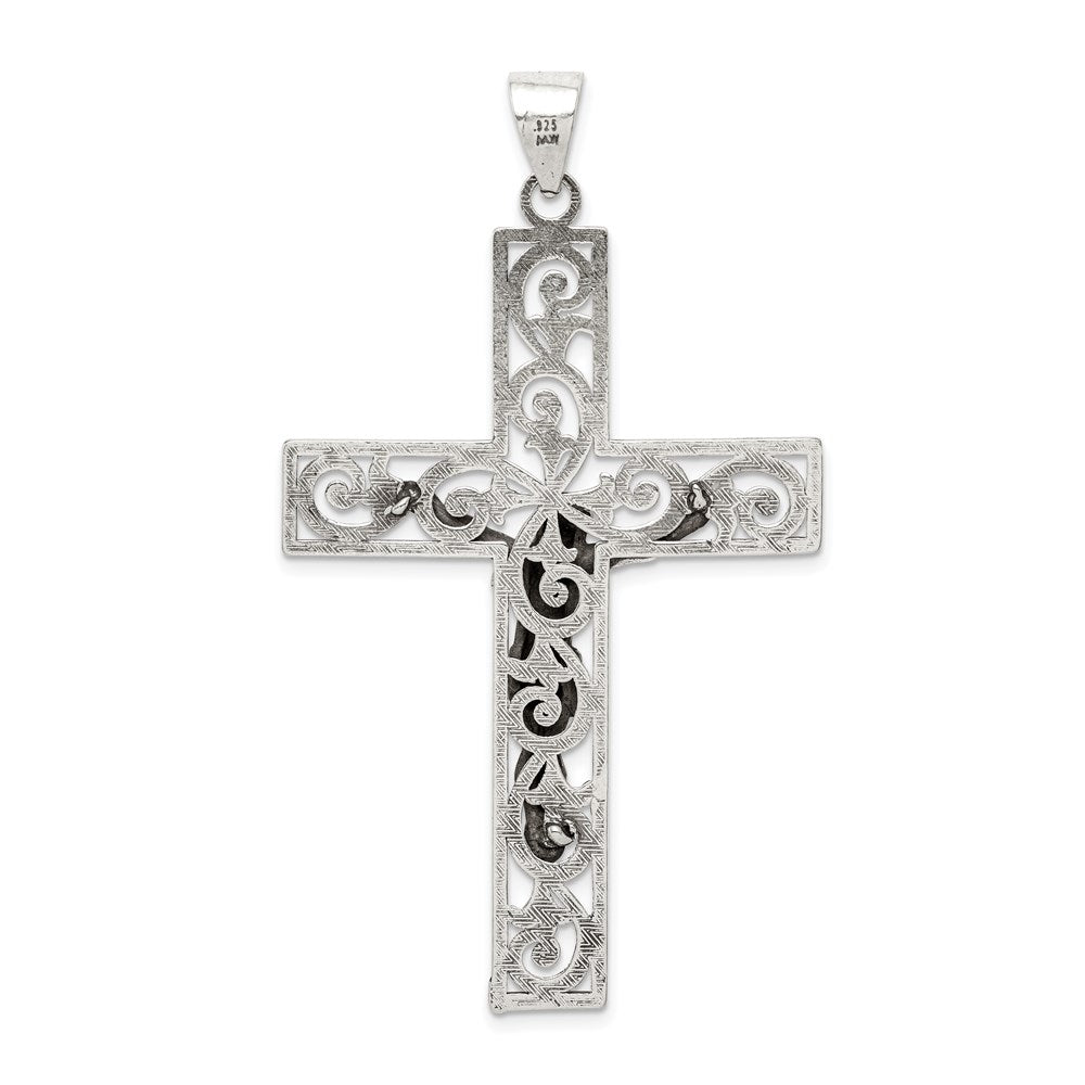 Sterling Silver Antiqued Beaded Filigree Crucifix Pendant