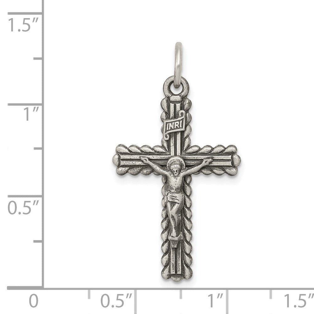Sterling Silver Antiqued and Brushed INRI Crucifix Pendant