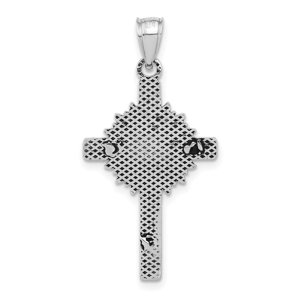 Sterling Silver Polished & Antiqued Cross w/Rays Crucifix Pendant