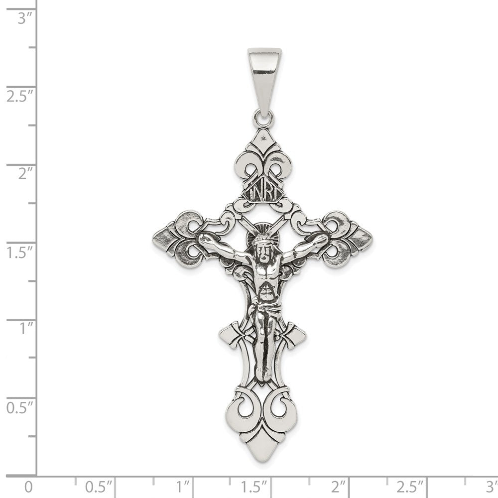 Sterling Silver Antiqued Large INRI Crucifix Pendant