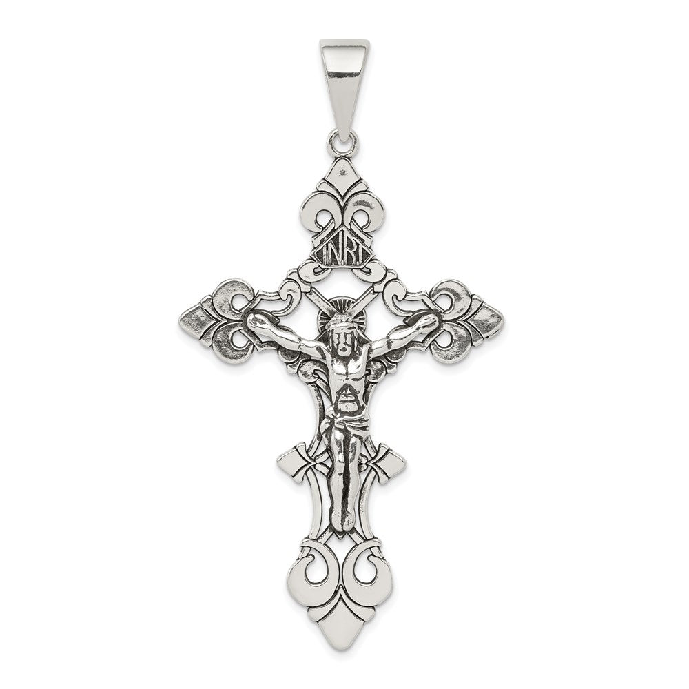 Sterling Silver Antiqued Large INRI Crucifix Pendant