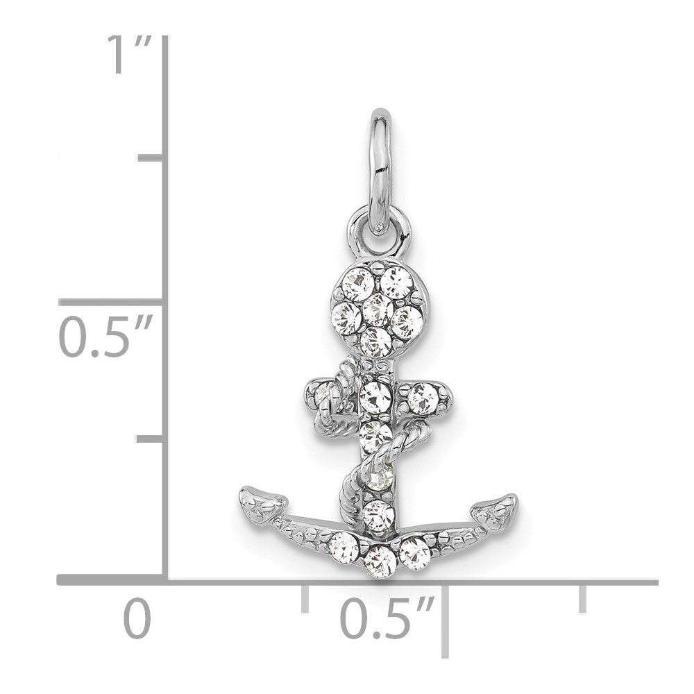 Sterling Silver Polished Crystal Mariner Cross Pendant