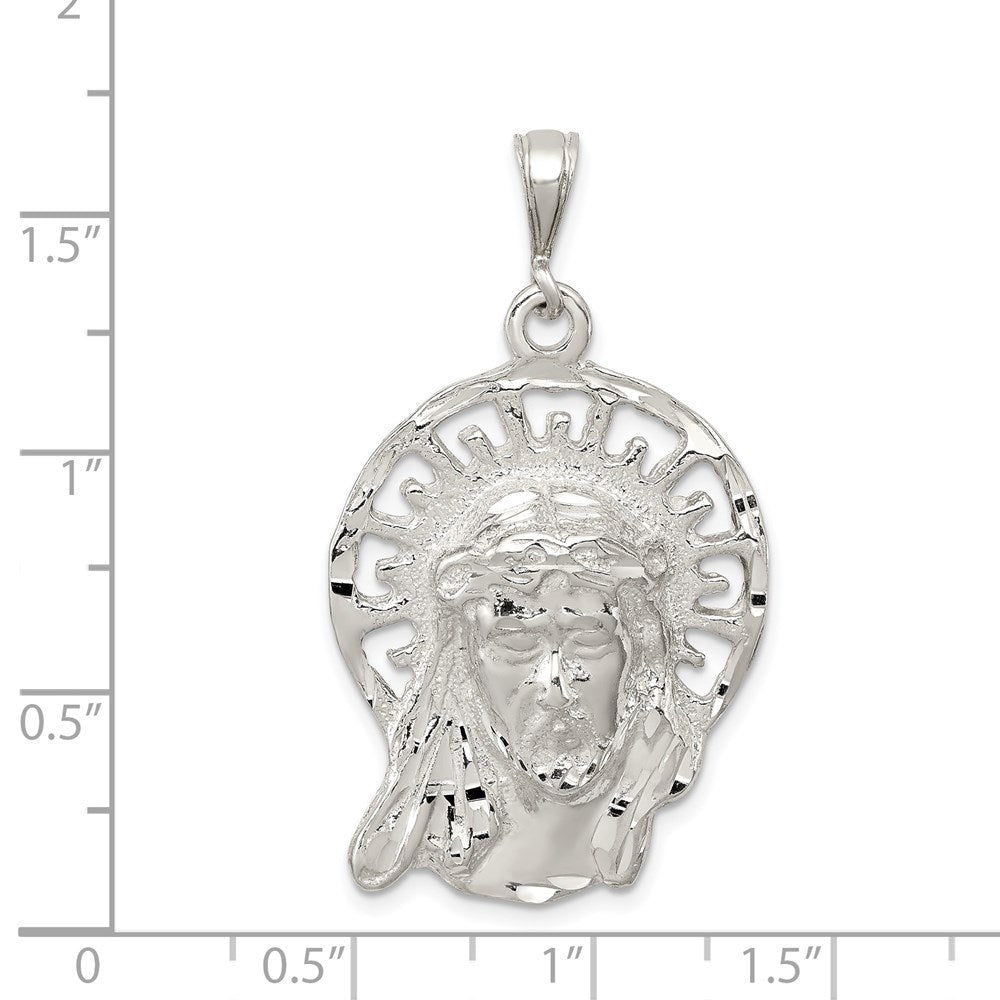 Sterling Silver Polished & Textured Jesus Head Pendant
