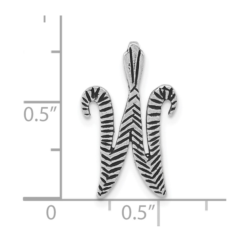 Sterling Silver Antiqued & Textured Letter W Chain Slide