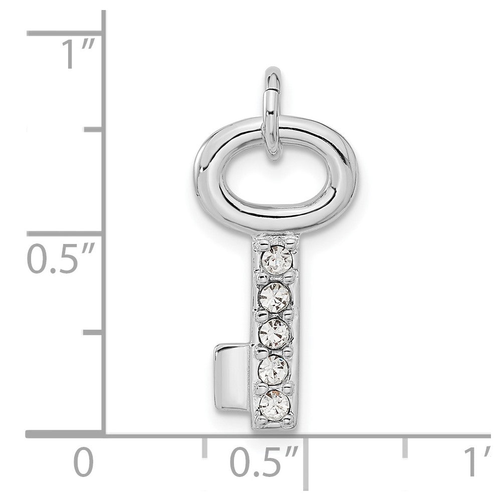 Sterling Silver Rhodium-plated Key w/Crystal Pendant