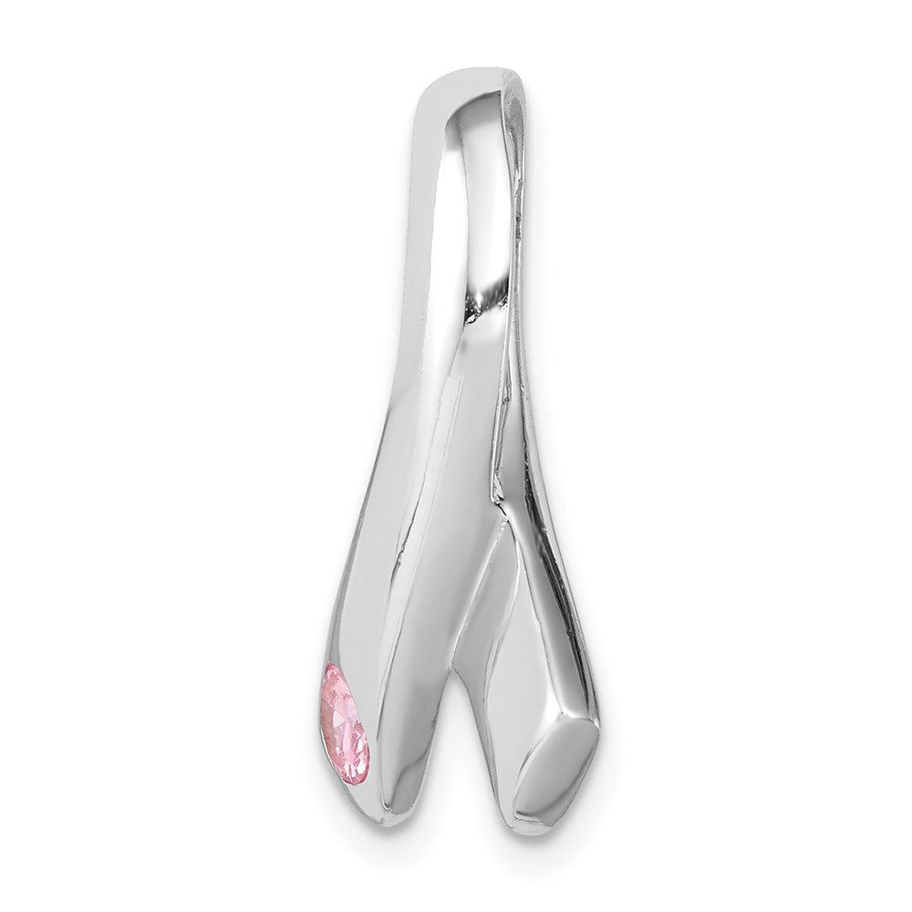 Sterling Silver Rhodium-plated Pink CZ Awareness Ribbon Pendant