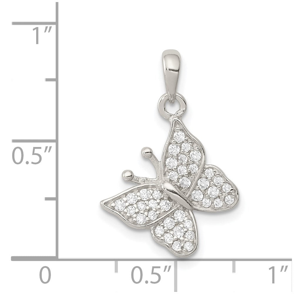 Sterling Silver Rhodium-plated CZ Butterfly Pendant