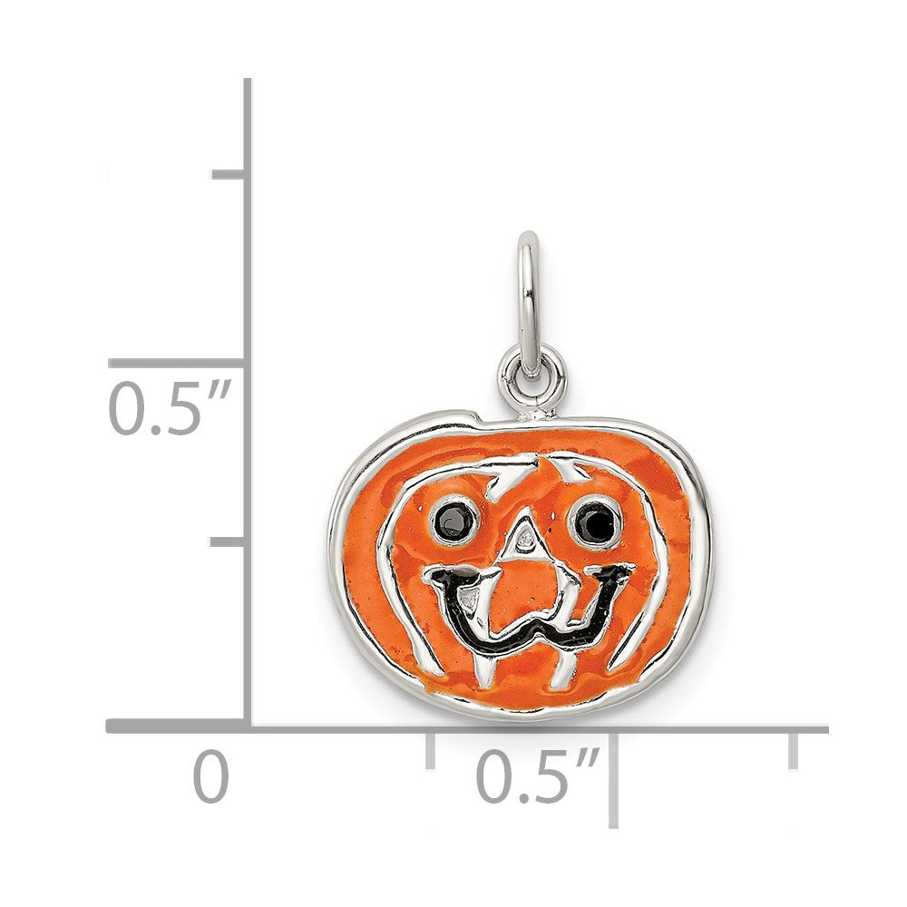 Sterling Silver Polished Enamel Pumpkin Pendant