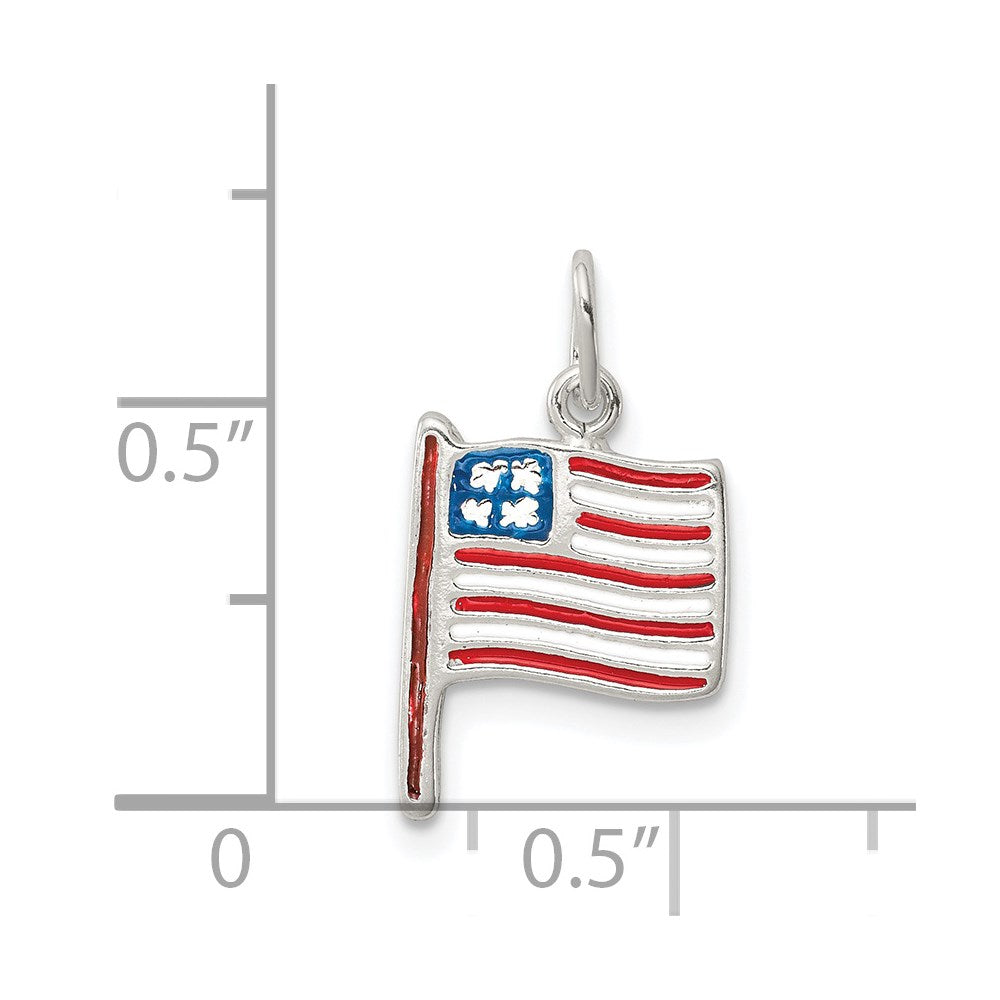 Sterling Silver Polished Enamel American Flag Pendant